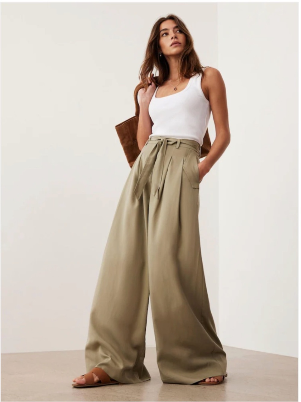 Mint Velvet Green Belted Wide Leg Trousers in US 8